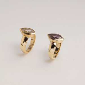 Bague classique en améthyste naturelle sertie de laiton, faite à la main, avec pierre précieuse marquise, pour femme, vente en gros - Product Image 3