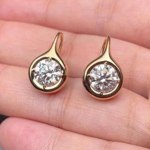 Chunky Bezel Set Round Brilliant Cut Moissanite Diamond <b>Drop</b> <b>Earrings</b> with Compass Prong Set Rhodium Plated 925 <b>Sterling</b> <b>Silver</b> - Product Image 3