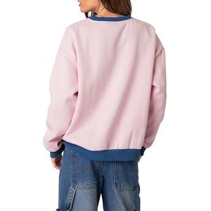 Sudadera Casual de Mujer con Cuello en V, Corte Holgado, Cuello Acanalado, Estampado de Letras y Bordado, Manga Larga, Talla Grande Personalizada - Product Image 2