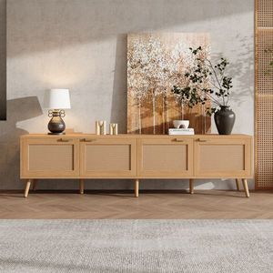 Soporte de TV Moderno de 70 Pulgadas con Puertas de Ratán, Centro de Entretenimiento con Orificios para Cables y Espacio de Almacenamiento para Televisores de hasta 80 Pulgadas - Product Image 2