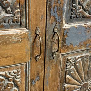 Best Collection Hand Carved <b>Rustic</b> Wooden Two Door <b>Cabinet</b> Vintage Storage Antique Himalayan Art - Product Image 3