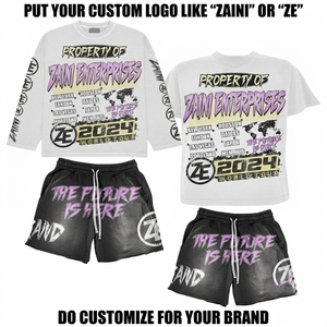 280 GSM Premium Knitted French Terry Breathable <b>T</b> <b>Shirt</b> Short Set White Black Custom Screen Print Puff Print Embroidery DTF Logo - Product Image 1