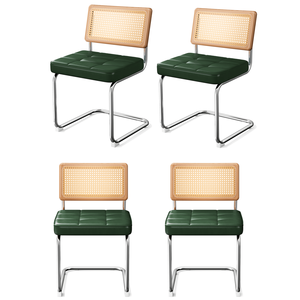 Set di 4 Sedie da Pranzo Moderne Stile Mid-Century Breu in Rattan Naturale con Schienale in Legno Massello per Cucina, Soggiorno e Sala da Pranzo - Product Image 1