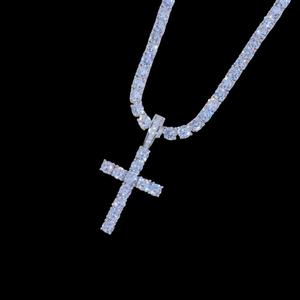 <b>Silver</b> Moissanite <b>Cross</b> Necklace Set White Tone Pendant With Tennis Chain Statement Jewelry For <b>Men</b> White Tone <b>Silver</b> Moissanite - Product Image 4