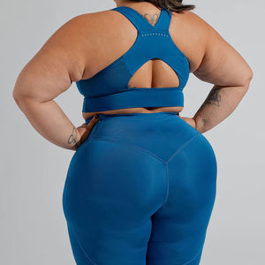 Ensemble de yoga pour femmes grandes tailles, haut court bleu dos nageur, leggings taille haute longueur intégrale, sans couture, en spandex et polyester, 2 pièces - Product Image 2