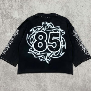 Camiseta Oversize Personalizada OEM Glory con Gráficos, de Algodón Pesado para Hombre, Estilo Urbano, Corta, Unisex, con Pedrería Lavada - Product Image 3
