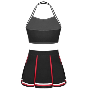 Ensemble d'uniforme de cheerleading noir deux pièces : Crop top dos nu et jupe plissée avec imprimé CHEER – Vente en gros directe usine, prix compétitifs, MOQ - Product Image 2