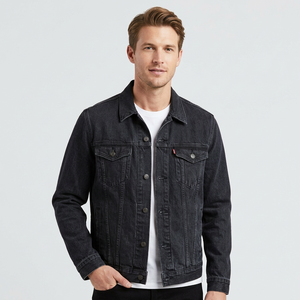 Veste en jean délavé foncé pour homme, grande taille, col rabattu, boutonnée, style vintage décontracté, poches, finition Bangladesh - Product Image 2