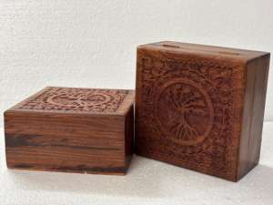 Boîte de rangement en bois sculptée à la main, écologique, art populaire, Arbre de Vie, doublure en velours, emballage cadeau décoratif, vente en gros OEM - Product Image 3