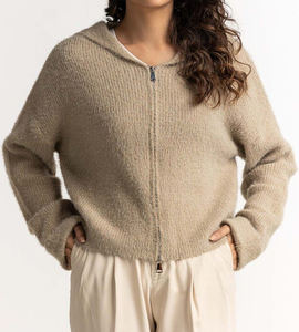 Suéter de punto personalizado con cierre de cremallera para mujer, elegante, de otoño, con logotipo personalizado, estilo coreano, de lana, para damas. - Product Image 3