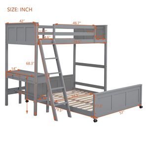 Lit superposé gris double sur grand lit avec bureau intégré pour chambre d'enfant - Product Image 6
