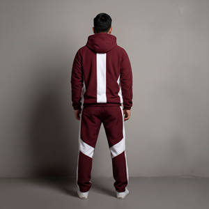 Conjunto Deportivo de 2 Piezas para Hombre, Color Marrón y Blanco, con Capucha, Cierre Completo, Ropa Casual Transpirable de Poliéster y Algodón, Estilo Urbano para Otoño - Product Image 3