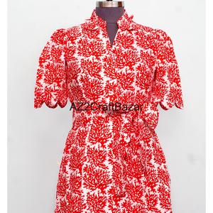 Robe midi pour femme en coton 100% tricoté, col en V, manches courtes, imprimé floral bohème, coupe trapèze, pour le bureau ou les occasions décontractées - Product Image 4