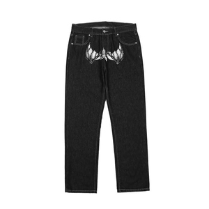 Jean droit décontracté pour homme, coupe ample, imprimé visage sombre, denim délavé moyen, taille mi-haute, style urbain, écologique et respirant - Product Image 2