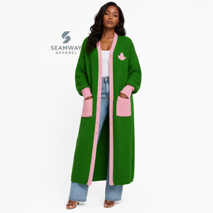 Alpha | Kapa | Alpha Sorority Women's Long Cardigan Embroidered <b>Cable</b> Knit Duster Acrylic Sweater Open Front Maxi Greek Apparel - Product Image 4