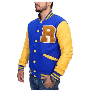เสื้อแจ็คเก็ตเบสบอลแบบติดกระดุมสำหรับผู้ชาย แขนหนังปักลายเชนิลล์หนา พร้อมโลโก้แบบกำหนดเอง มีกระเป๋าด้านหน้า - Product Image 2