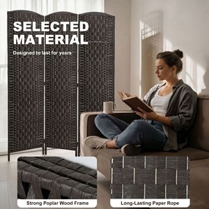 "Traditional 3 Panel <b>Folding</b> Privacy <b>Screen</b> 70.9" Tall Portable Weave Partition Wall Divider for Bedroom PC Material" - Product Image 6