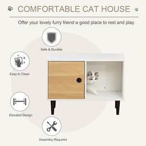 Cuccia Decorativa in Legno per Gatti con Spazio Contenitore, Tavolino Laterale Rialzato per Gattini con Cuscino Morbido - Product Image 5