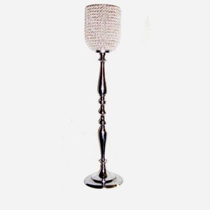 Luxury <b>Tall</b> Silver Crystal Beaded Hurricane Candle Holder Wedding Centerpiece <b>Table</b> Decorative Goblet Votive Pillar Candlestick - Product Image 5