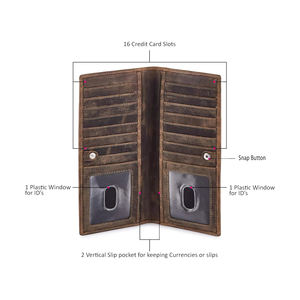 Cartera Larga de Cuero Vacuno Auténtico para Hombre y Mujer, con Logotipo Personalizado en Relieve, Ranuras para Tarjetas de Crédito, Billetes y Monedas, Bolsillo con Cremallera y Ventana - Product Image 5