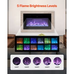 Caminetto Elettrico Moderno da 42 Pollici, Montaggio a Parete o Incasso, 1500W, Luminosità Fiamma Regolabile, Telecomando con Timer, Spina AU - Product Image 3