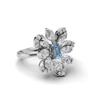 Elegant 18K Gold Lab Grown Diamond Floral <b>Ring</b> Blue Emerald Center Stone Rhodium Plated Luxury Engagement Anniversary Wedding - Product Image 2