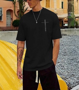 T-shirt noir respirant à manches courtes pour homme avec impression de versets bibliques et proverbes, col rond, en jersey de coton décontracté, logo frontal - Product Image 6