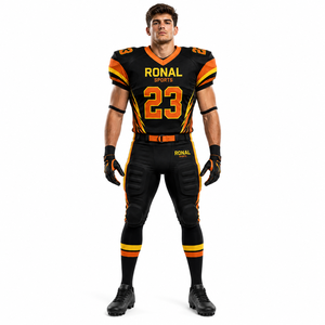 Uniforme de Fútbol Americano Ronal Sports para Hombre, Jersey Sublimado Acolchado de Manga Corta, Negro, Naranja, Amarillo, Equipo 23 - Product Image 3
