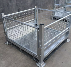 <b>Collapsible</b> Steel Wire Mesh Pallet Cage Folding Stackable Adjustable Waterproof Industrial Floor Warehouse <b>Storage</b> Stillage - Product Image 3