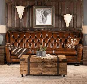 Handcrafted Genuine Leather Chesterfield <b>Sofa</b> Vintage Tufted Three Seater Straight Arms Brown Finish <b>Wood</b> <b>Frame</b> Transitional - Product Image 2