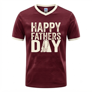 เสื้อยืดคอวีวันพ่อแสนสุข เสื้อยืดลำลองผ้าฝ้ายแขนสั้นสำหรับผู้ชายพร้อมขอบตัดสี - Product Image 4