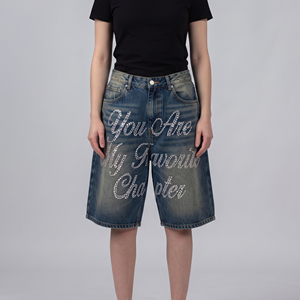 Shorts en jean baggy à strass pour femme – Tendance hiver – Style urbain - Product Image 6