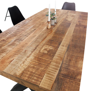 Table de salle à manger moderne industrielle pour la maison, la cuisine ou le restaurant, avec pieds en métal épais de 3x3 pouces et plateau en bois de manguier massif finition brute ou lisse - Product Image 2