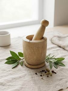 Natural Finish Wooden Mortar And Pestle <b>Grinder</b> Ideal For Grinding Seeds Spices <b>Herbs</b> And Making Fresh Pastes - Product Image 2