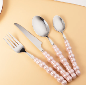 Juego de cubiertos minimalista de metal con mangos de perlas, apto para lavavajillas, perfecto para el hogar, bodas, mesa de comedor, vajilla, juegos de cubiertos. - Product Image 5