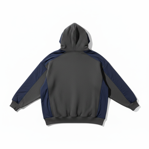 Sweat à capuche homme personnalisé en gros, couleur unie, épais, style streetwear, avec empiècements contrastants en polaire, coupe oversize - Product Image 3