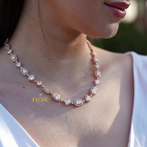 Collier chaîne à maillons géométriques en argent avec diamants de laboratoire, plaqué or, design moderne et élégant, bijoux pour mariage, anniversaire, fête - Product Image 5