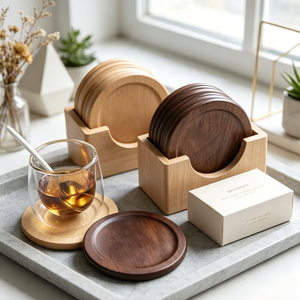 Sous-verres en bois personnalisés ronds et carrés avec gravure pour tasses à café, tasses à thé, verres – Décoration de table, coffret cadeau, vente en gros - Product Image 2