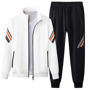 Custom Printed Lightweight Mens Athletic Two Stripe Red Full <b>Zip</b> <b>Hooded</b> Tracksuit Wholesale 2 Piece Fleece Jogger Set - Product Image 5