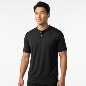 เสื้อโปโลแขนสั้นสีดำสำหรับผู้ชาย กระดุมติดหน้า ผ้าถักแห้งเร็ว สไตล์ลำลอง - Product Image 5