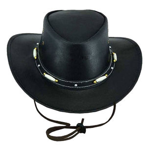 Sombreros Vaqueros de Cuero Negro Premium con Banda de Conchos Metálicos, Sombreros Occidentales de Ala Ancha Personalizados Unisex a la Moda - Product Image 1