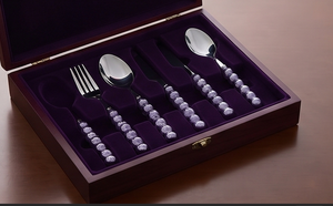 Ensemble de couverts élégants à poignée perlée violette, en acier inoxydable, compatibles lave-vaisselle, pour mariage et table. - Product Image 6