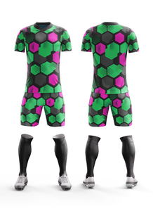 Ensemble de maillot de football personnalisé pour hommes, sublimation, motif hexagonal en nid d'abeille, respirant, séchage rapide, ensemble uniforme de football, chemise à manches courtes - Product Image 3