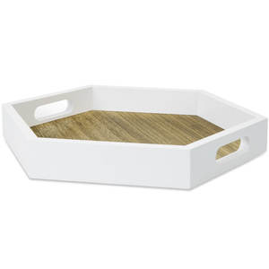 Bandeja de Servir Redonda Hexagonal de Madera Estilo Art Deco, Fabricada con Marco Blanco, Decorativa, Hecha a Mano, Sólida y Duradera - Product Image 4