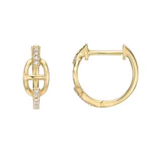 Lab Grown Diamond Link Huggie <b>Hoop</b> <b>Earrings</b> 14K <b>Solid</b> Gold Round Cut Hinged Snap Closure Minimalist Modern Everyday Fine Jewelry - Product Image 1