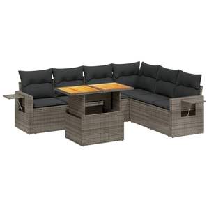 Conjunto de sofás de jardín de ratán PE gris modular de 7 piezas - Product Image 2
