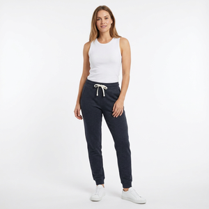 Pantalones Deportivos de Mujer, Color Azul Oscuro, Cintura Media, Corte Regular, con Cordón, Bolsillos, Dobladillos con Puños, Transpirables, 100% Algodón - Product Image 1