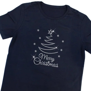 Camiseta Negra de Manga Corta con Cuello Redondo para Hombre, con Adorno de Árbol de Navidad en Pedrería, Corte Regular, Spandex/Algodón, Transpirable, Ecológica, Informal - Product Image 5