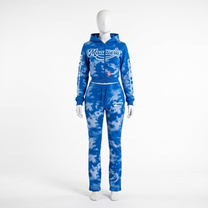 Womens <b>Blue</b> Tie <b>Dye</b> Tracksuit Set Cropped Zip Hoodie Matching Jogger Pants Graphic Streetwear Custom Wholesale Apparel - Product Image 3