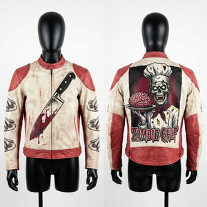 Chaqueta de Cuero Azul Vintage Personalizada con Gráfico de Calavera Pirata, Chaqueta de Motociclista de Cuero Vacuno Desgastado, Ropa de Calle para Hombre, Moda Moto - Product Image 4